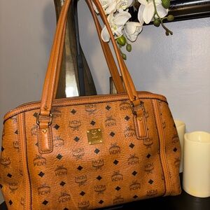 Authentic MCM Vintage Visetos Zip-Top Shoulder Bag.